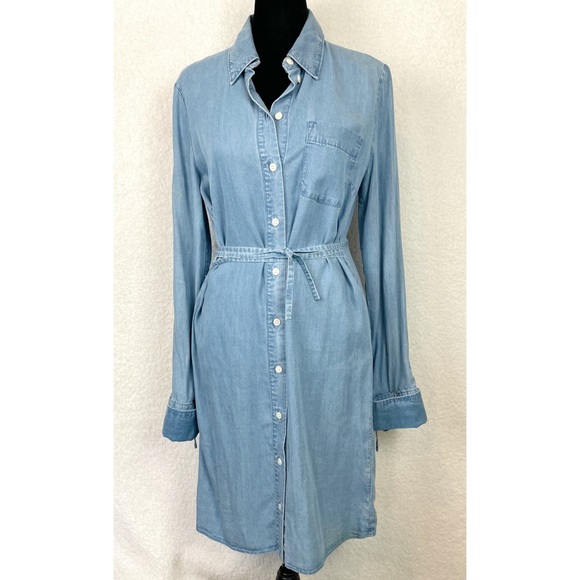 MICHAEL KORS COLLECTION • Chambray Denim Tie Waist Mini Dress - Picture 3 of 16
